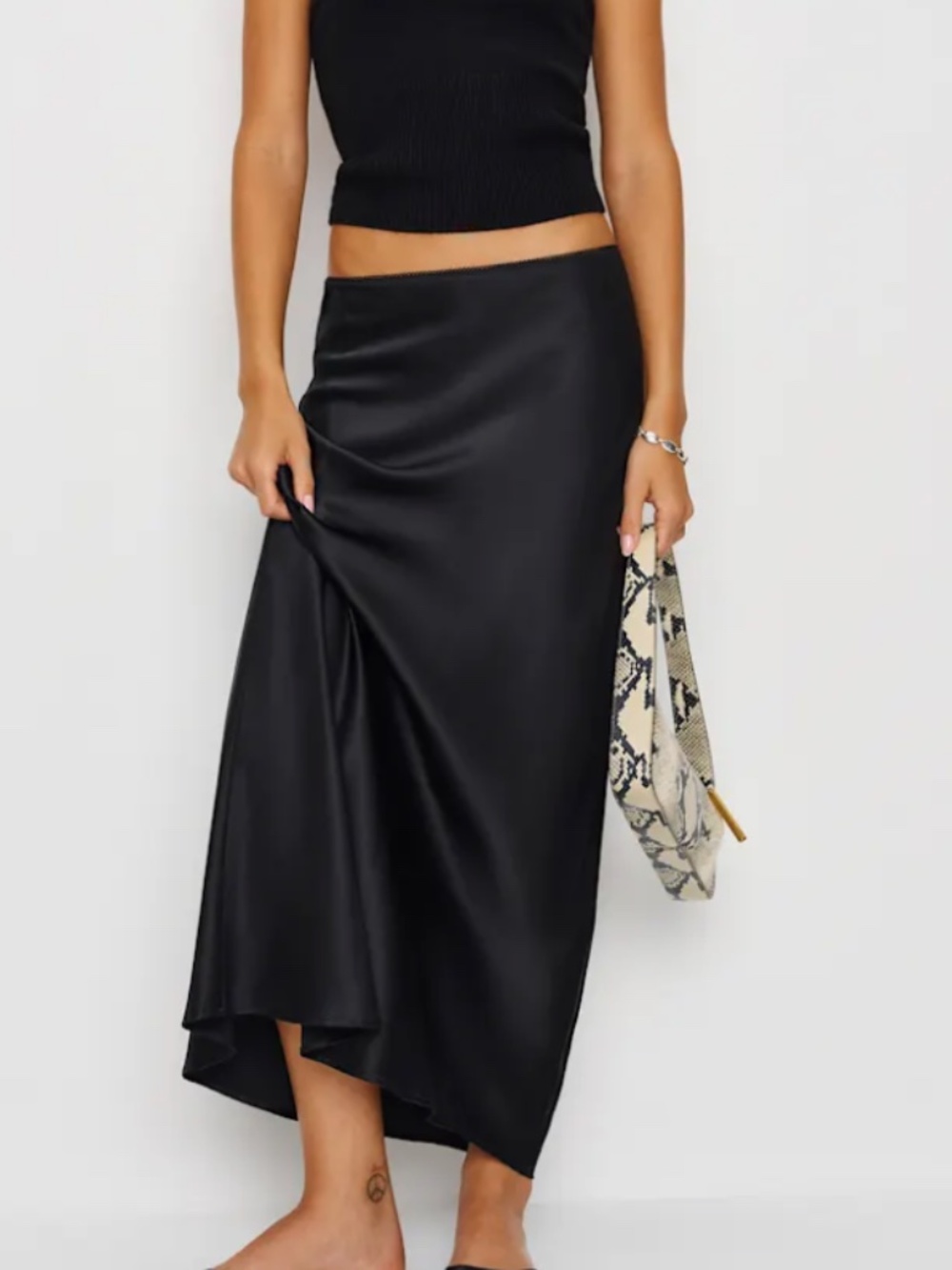 Reformation Black Midi Silk Skirt